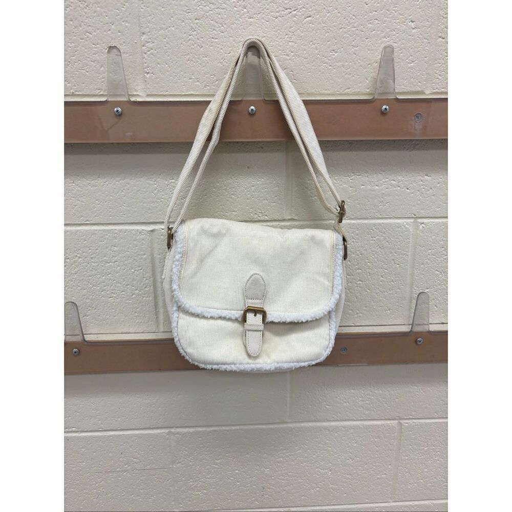 Brandy Melville Cream Corduory/Sherpa Messenger Cross Body Bag